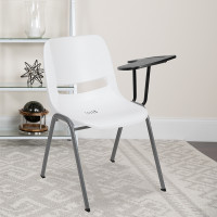 Flash Furniture RUT-EO1-WH-LTAB-GG White Ergonomic Shell Chair with Left Handed Flip-Up Tablet Arm